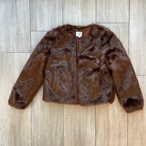 Sézane Paris Faux Fur Jacket Brown Cropped Coat FR 36 Women’s Small S
